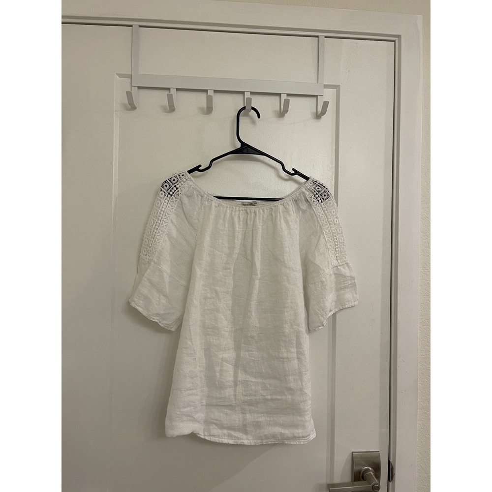 100% Linen Terzo Millennio Cottagecore Euro White Off Shoulder Blouse